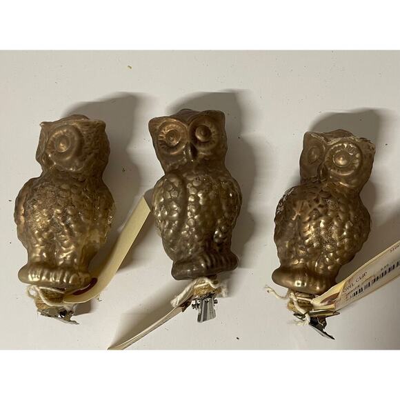 Set of 3 Gold 4" Glass Owl Ornaments kk409 - Picture 1 of 3